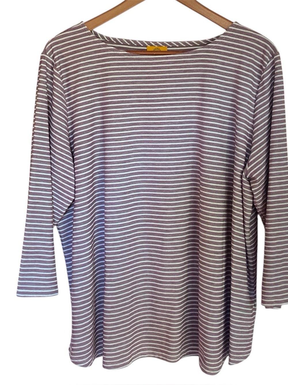 Ruby Rd. Striped Boatneck Top in Mulberry and White